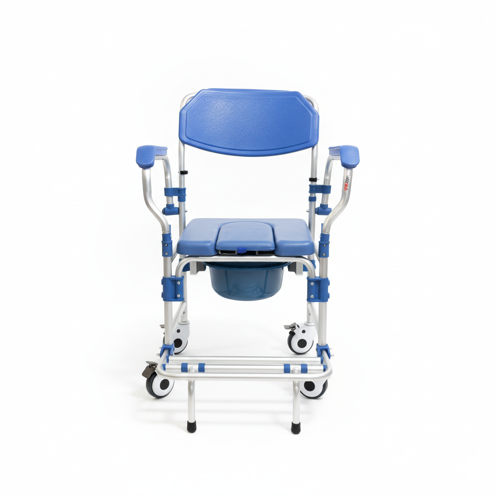 Aluminum Shower Chair with Commode, Flip-Up Armrests