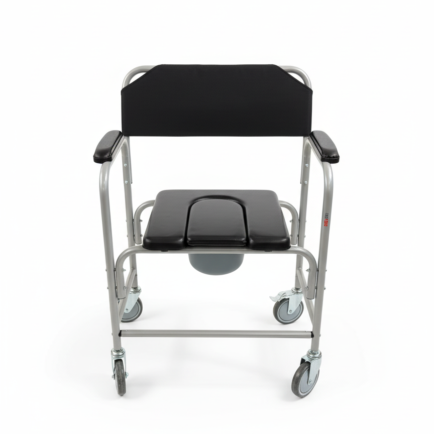 Bedside Commode and Shower Chair Silver Powder Coated Frame (KM2804)