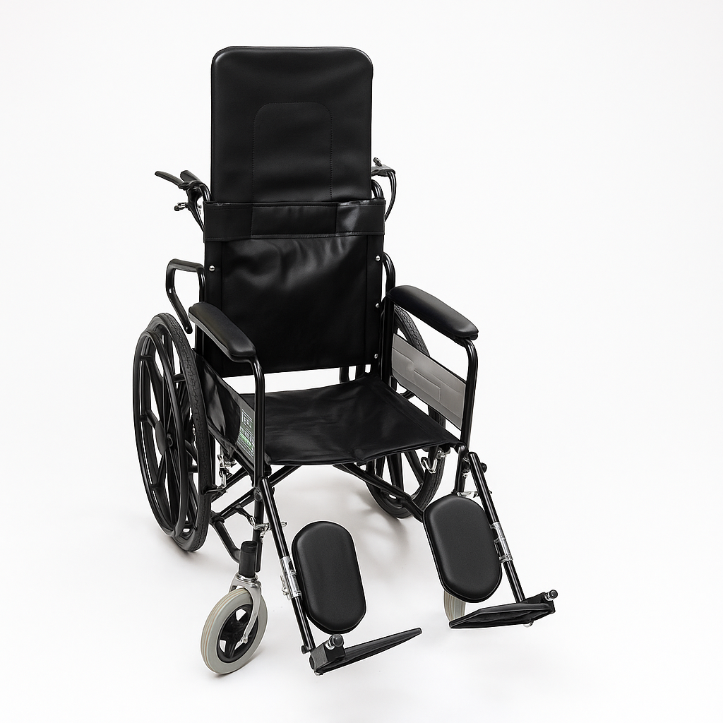 Black Tube Leather Covered Fully Reclining Wheelchair