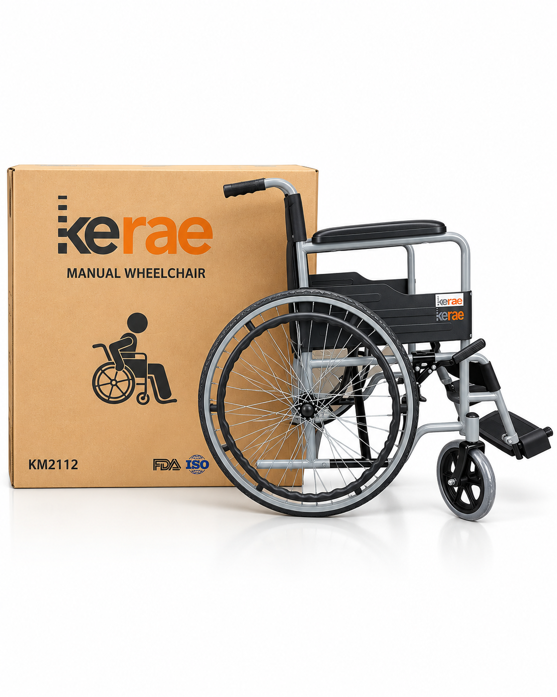 Kerae KM2112 Foldable Manual Wheelchair with Large Rear Wheels