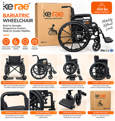 Kerae KM2114 Bariatric Wheelchair, Heavy-Duty Foldable