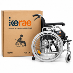 Kerae KM2116 Aluminum Foldable Wheelchair with Breathable Cushions, Attendant Brakes, and Anti-Tip Wheels