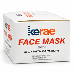 Kerae 3-Ply Face Masks with Earloops, Disposable Blue Pleated Masks 50 Count