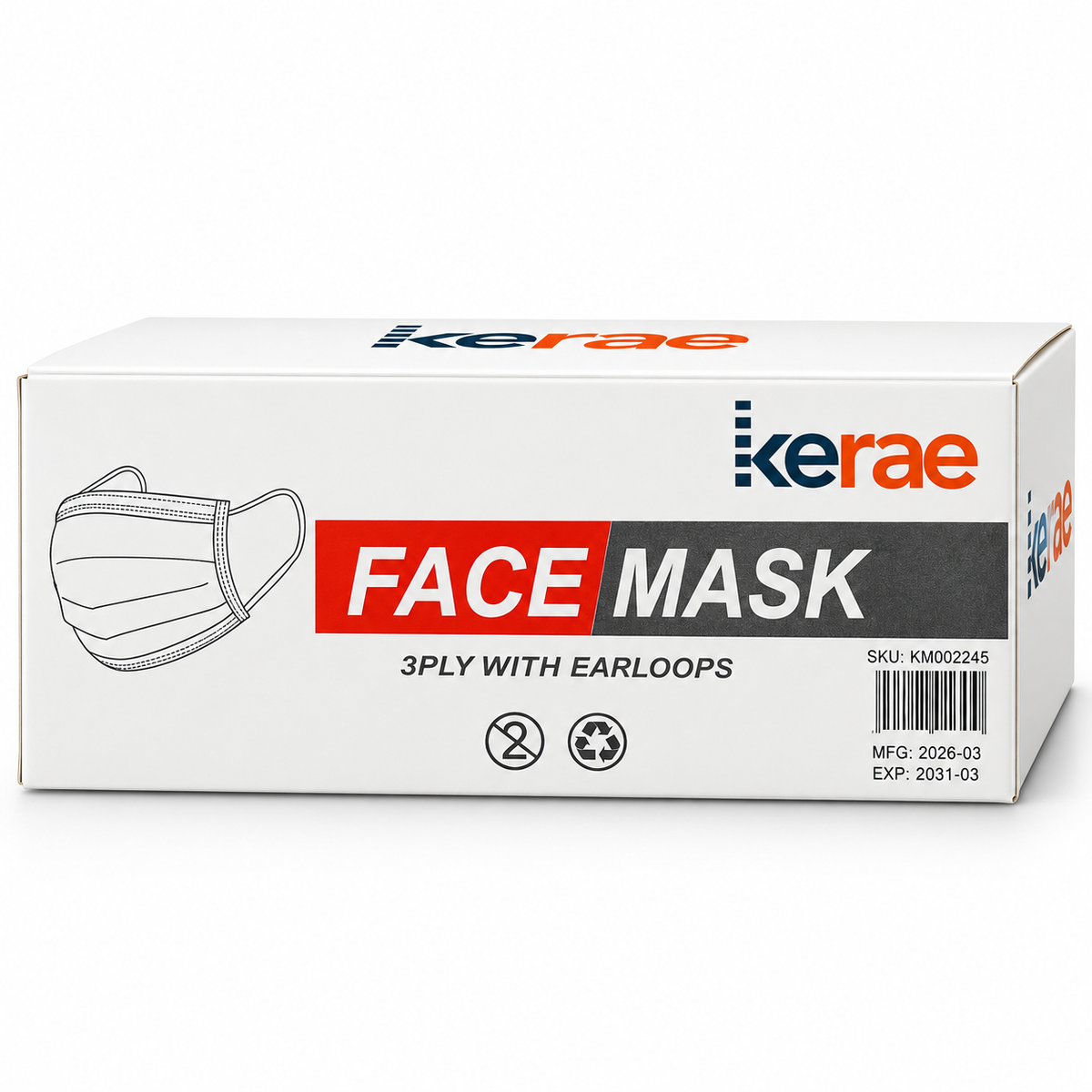 Kerae 3-Ply Face Masks with Earloops, Disposable Blue Pleated Masks 50 Count