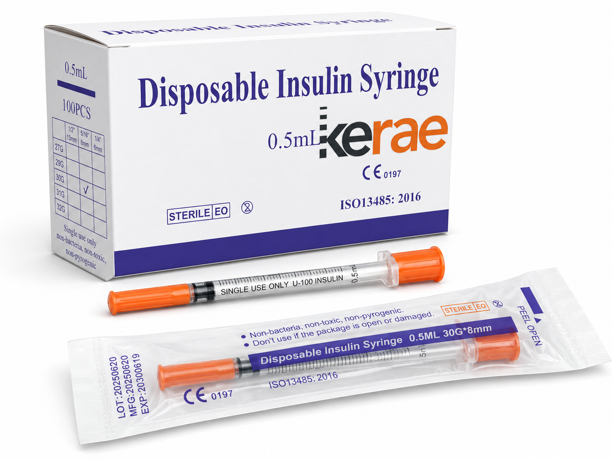 Kerae 0.5ml 30G 5/16"(8mm), Insulin Syringe, Pack of 100