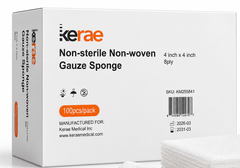 Kerae Non-sterile Non-woven Gauze Sponge box, 4 inch x 4 inch, 8 ply, 100 pcs per pack